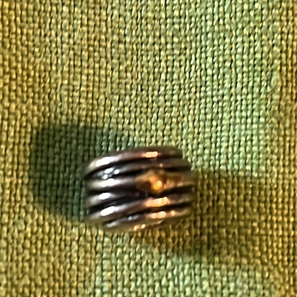 Pandora silver charm with gold accents, wrapped/stacked design, 1/4” x 1/2” - Picture 4 of 6